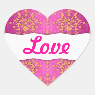 Tangerine Tango Daisy Damask Heart Sticker
