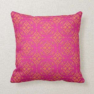 Tangerine Tango Orange and Pink Damask Cushion