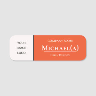 Tangerine Tango Orange & White Modern Company LOGO Name Tag