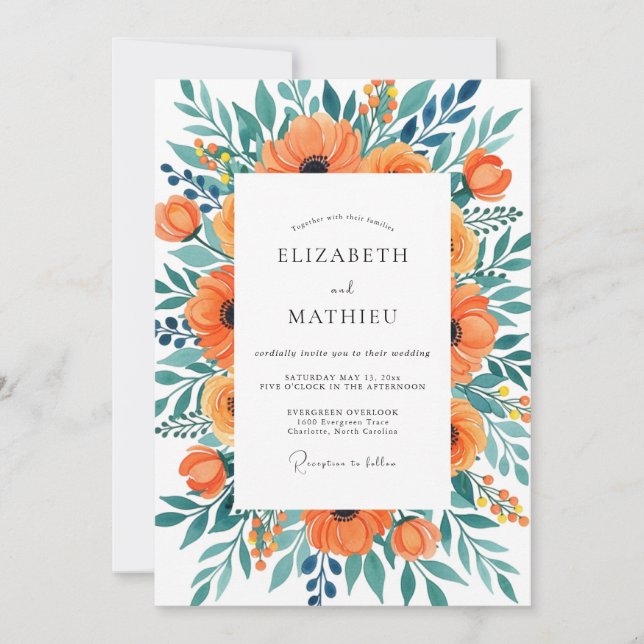 Tangerine Teal Picturesque Summer Wedding Invitation (Front)