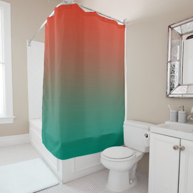 Tangerine to Teal Horizen Ombre design Shower Curtain (In Situ)