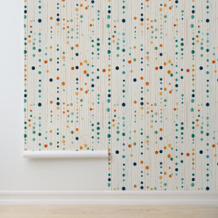 Tangerine Turquoise Abstract Dots and Lines Wallpaper