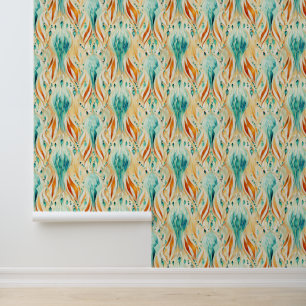 Tangerine Turquoise Abstract Jewel Wallpaper