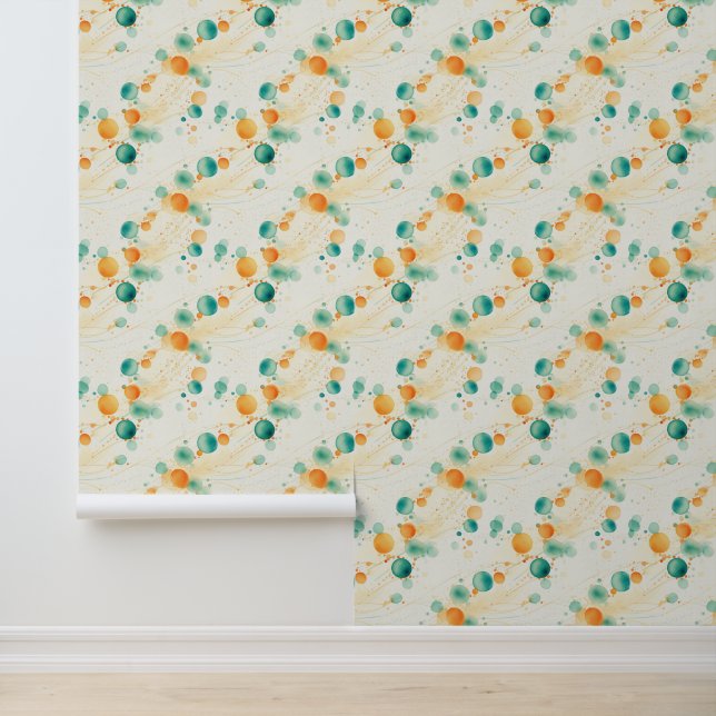 Tangerine Turquoise Abstract Whimsical Dots  Wallpaper (Application)