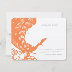 Tangerine Vintage Modern Peacock Wedding RSVP Card