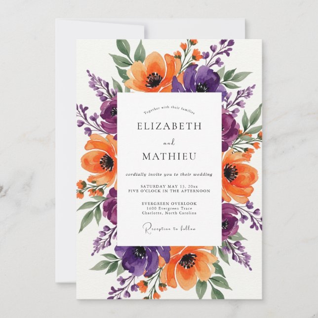 Tangerine Violet Radiant Summer Wedding Invitation (Front)