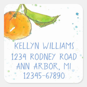 Tangerine Watercolor Fruit Return Address Square Sticker