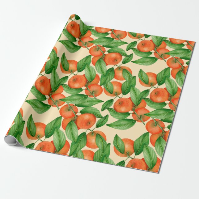 Tangerine watercolor pattern wrapping paper (Unrolled)