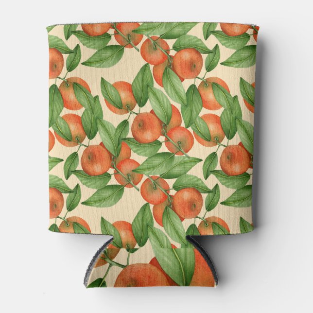 Tangerine watercolor, seamless fruit pattern. can cooler (Front)