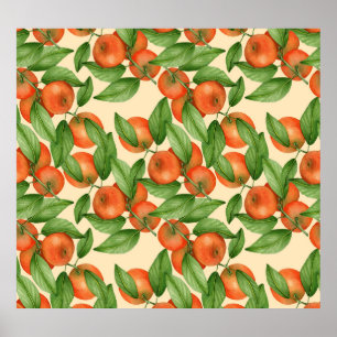 Tangerine watercolor, seamless fruit pattern. poster