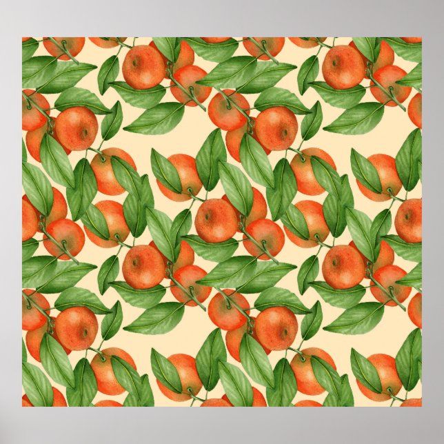 Tangerine watercolor, seamless fruit pattern. poster (Front)
