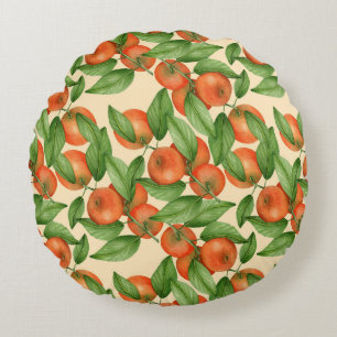 Tangerine watercolor, seamless fruit pattern. round cushion