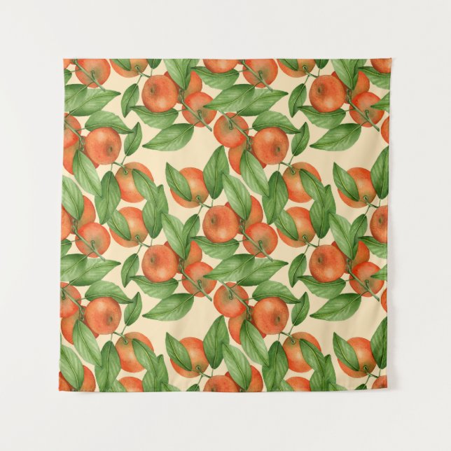Tangerine watercolor, seamless fruit pattern. tapestry (Front)