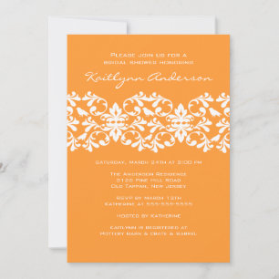 Tangerine & White Damask Bridal Shower Invitation