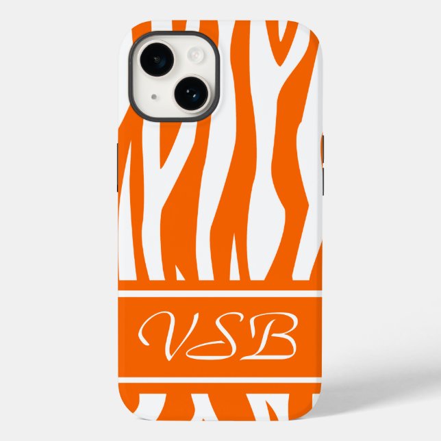 Tangerine Zebra Print with monogram Case-Mate iPhone Case (Back)