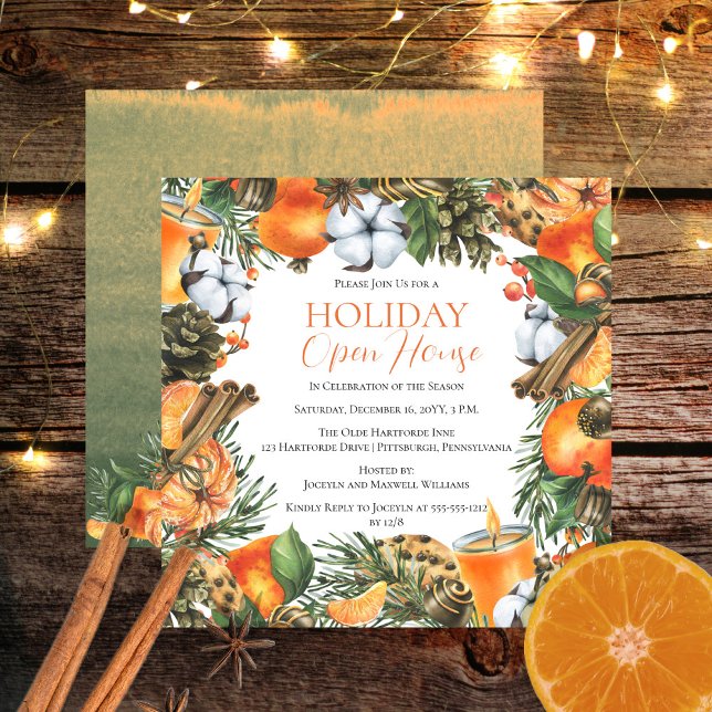 Tangerines and Pine Christmas Holiday Open House Invitation (Tangerines and Pine Christmas Holiday Open House Invitation)