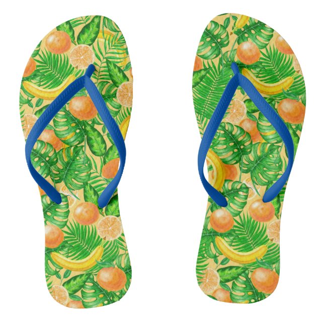 Tangerines, bananas and tropical leaves thongs (Footbed)