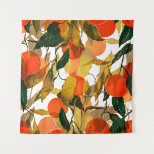 Tangerines tree: juicy seamless pattern. tapestry