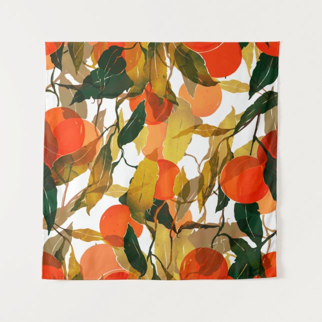 Tangerines tree: juicy seamless pattern. tapestry (Front)
