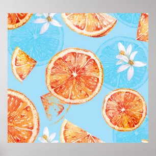 Tangerines Watercolor: Blue Luxurious Fabric Poster