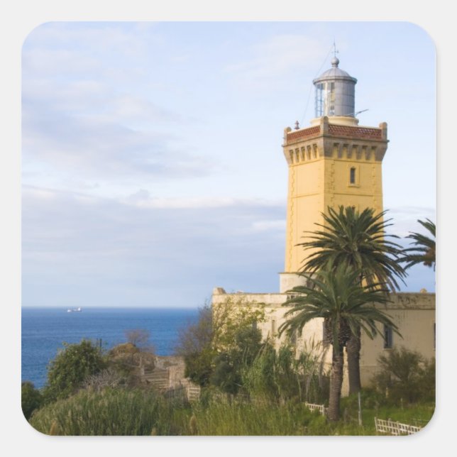 Tangier Morocco lighthouse at Cap Spartel Square Sticker (Front)