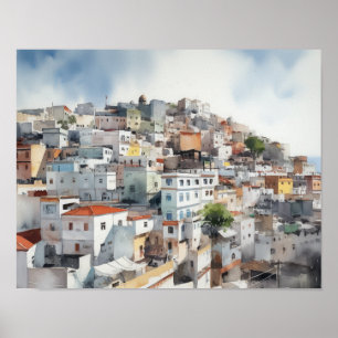 Tangier Morocco Watercolor Art Print Poster