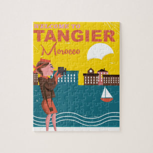 Tangier port morocco retro old travel poster. jigsaw puzzle