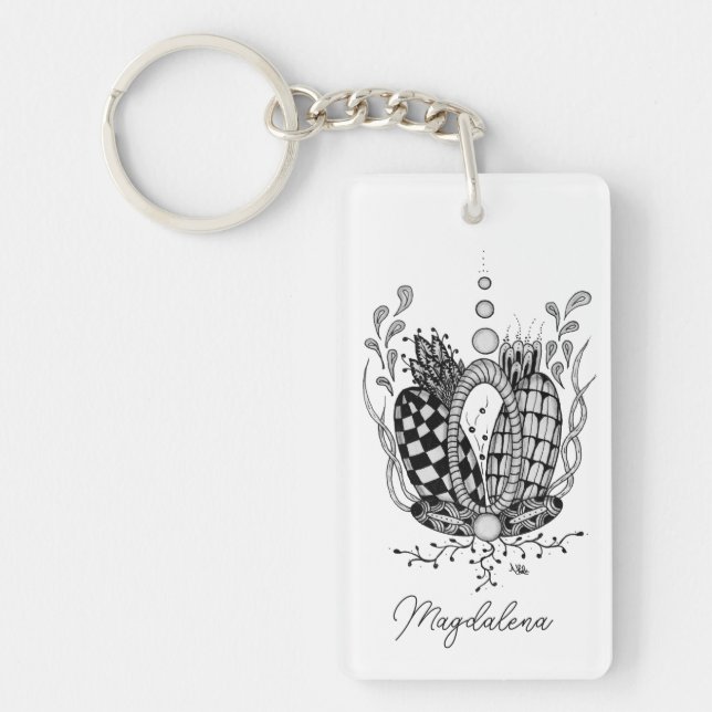 Tangle Art: Floral Design, Oval - Key Ring (Front)