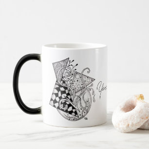 Tangle art: floral design, ovale - magic mug