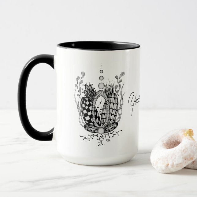 Tangle Art: Floral Design, Ovals -  Mug (With Donut)
