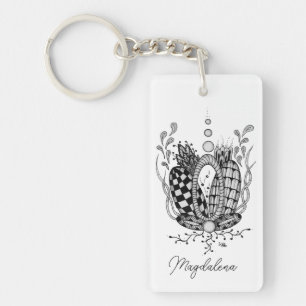 Tangle Art: Florales Design mit geometrischen Form Key Ring