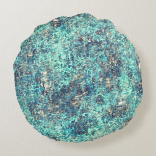 Tangle of threads or spongy cyan blue and grey round cushion