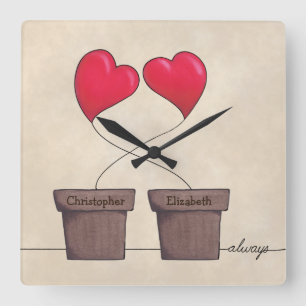 * Tangled Always Potted Hearts Square Wall Clock