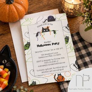 Tangled Black Kittens Spell Boo Halloween Party Invitation
