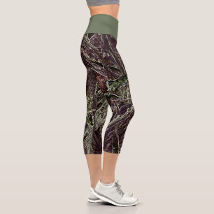 Tangled Branches Abstract 101 Green Capri  Leggings