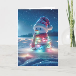 Tangled Christmas Lights On a Snowman Holiday Card