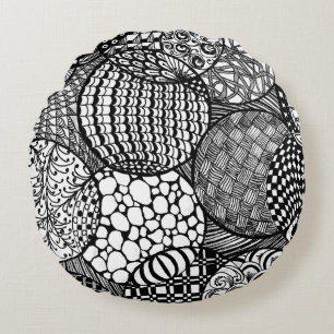 Tangled Design Balls in Black n White, both sides Round Cushion