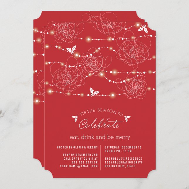 Tangled Fairy Lights Sparkles Holiday Party Invite (Front/Back)
