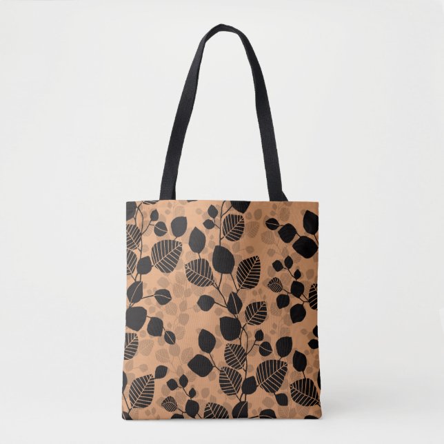 Tangled Foliage Canopy - black leaves on peach Tote Bag (Front)