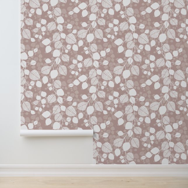 Tangled Foliage Canopy XL white leaves muted pink Wallpaper (Application)