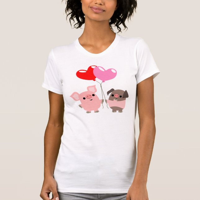 Tangled Hearts (Cartoon Pigs) Women T-shirt (Front)