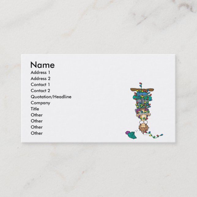 tangled in christmas lights funny cartoon design business card (Front)