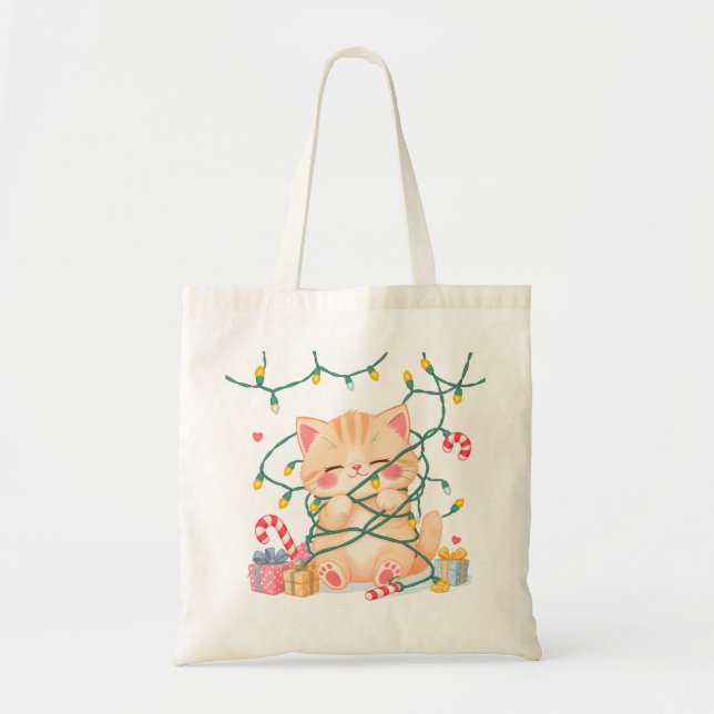 Tangled Kitten Christmas Tote Bag (Front)
