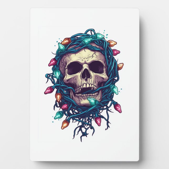 Tangled Skullmas � Funny Xmas Skeleton Plaque (Front)