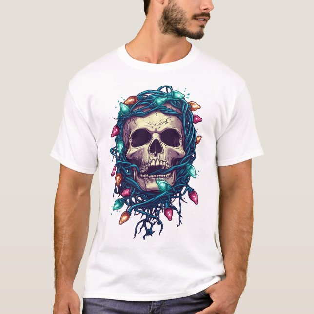 Tangled Skullmas � Funny Xmas Skeleton T-Shirt (Front)