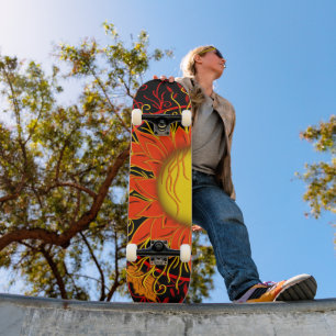 Tangled Sun, Colourful Sun Abstract Art Skateboard