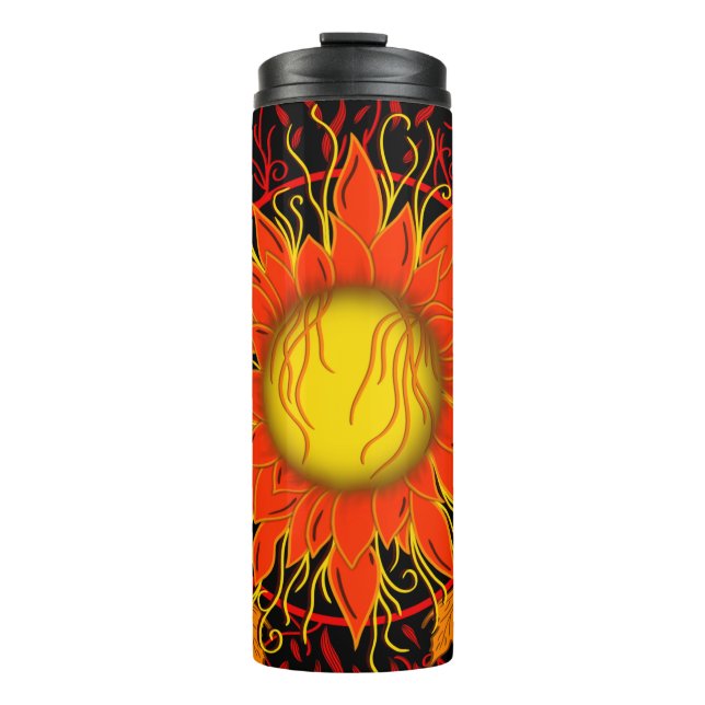 Tangled Sun, Orange Sunshine Abstract Art Thermal Tumbler (Front)
