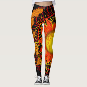 Tangled Sun, Sunrays Abstract Orange Modern Leggings