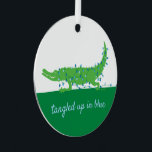 Tangled up in Blue Ornament<br><div class="desc">A charismatic gator in blue lights!  Purchase as is or you can change the message- "tangled up in blue" to anything you like.</div>