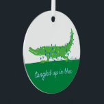 Tangled up in Blue Ornament<br><div class="desc">A charismatic gator in blue lights!  Purchase as is or you can change the message- "tangled up in blue" to anything you like.</div>